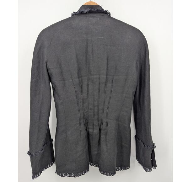 Vintage Black Lace Trim Blazer with Floral Mother-of-Pearl Buttons Size Small - Picture 6 of 11